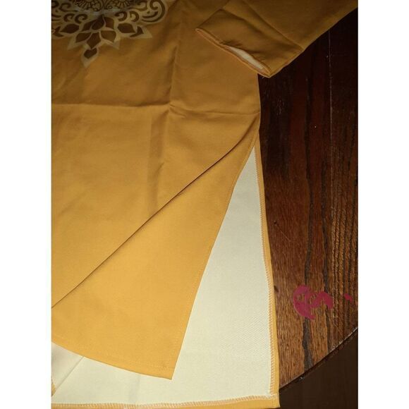 New Medium Vietnamese AoDai Long Sleeve High Neck Side Slit Dress Yellow Gold - Picture 3 of 6